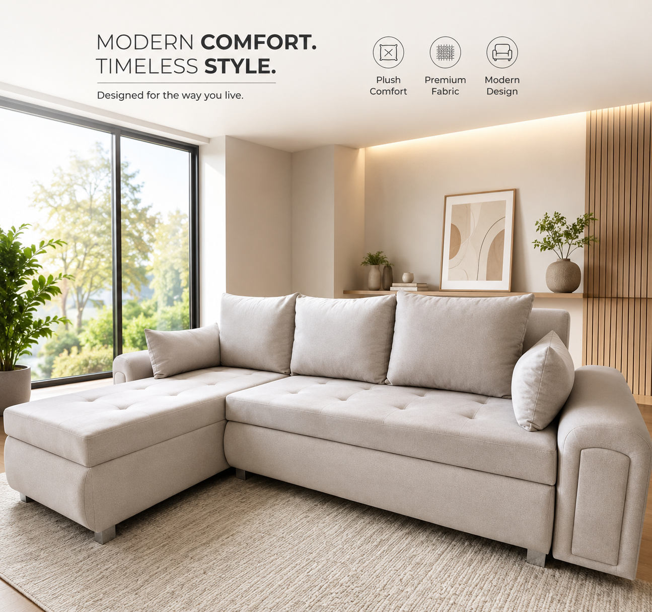 Luna Luxe Sofa Bed with Storage – Modern Convertible Sectional Couch