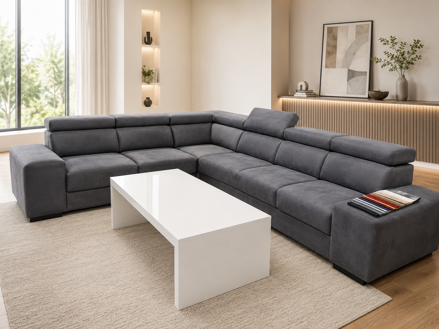 Milano Luxe 6-Seater Corner Sofa – Premium Fabric Sectional with Adjustable Headrests