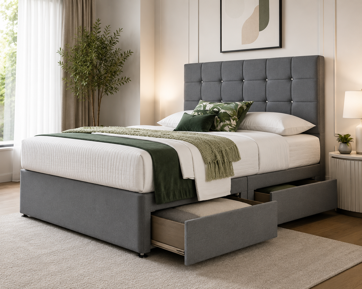 Oxford Luxe Storage Bed – Modern Upholstered Bed Frame with Drawers