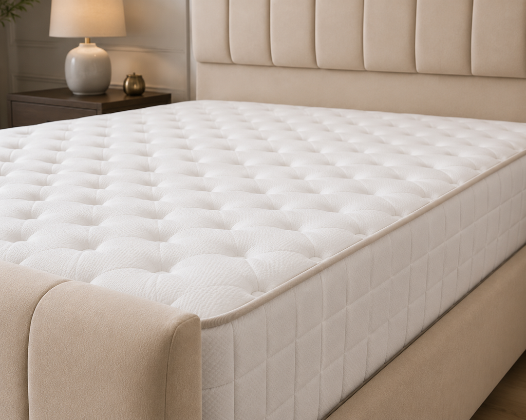 Verona Luxe Upholstered Bed – Modern Beige Panel Bed Frame