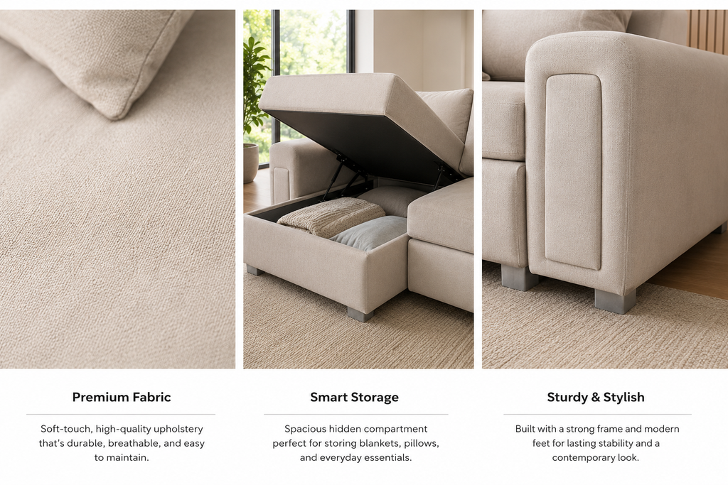 Luna Luxe Sofa Bed with Storage – Modern Convertible Sectional Couch