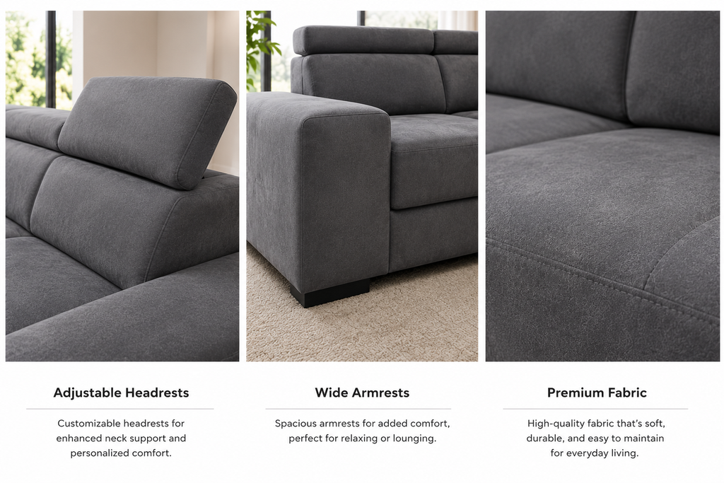 Milano Luxe 6-Seater Corner Sofa – Premium Fabric Sectional with Adjustable Headrests